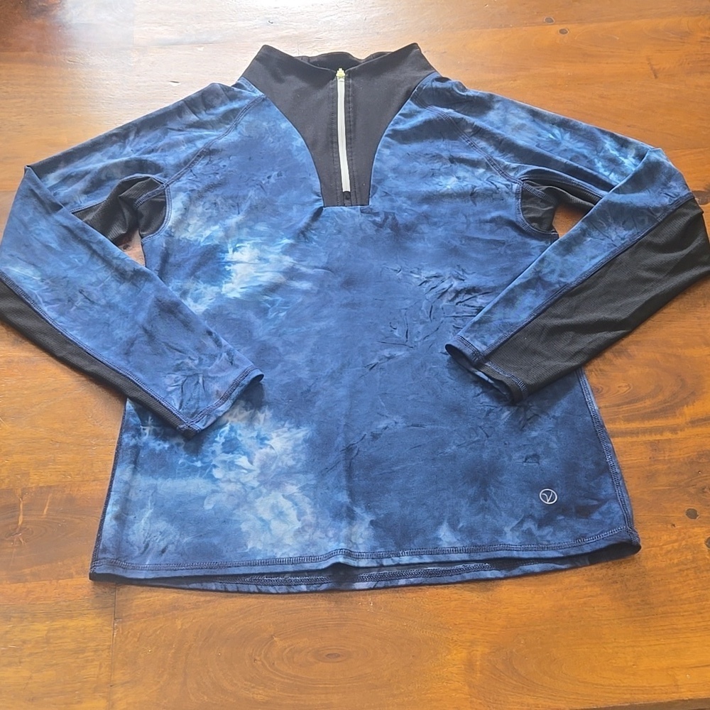 VOGO Athletica Blue Tie-Dye Long Sleeve Quarter Zip Pullover Top Size Medium
